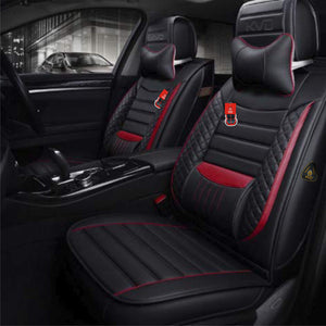 KVD Superior Leather Luxury Car Seat Cover for Hyundai Aura Black + Red Free Neckrest Set (With 5 Year Onsite Warranty) (SP) - D047/116