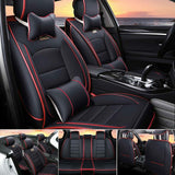 KVD Superior Leather Luxury Car Seat Cover for Skoda Kushaq Black + Red Free Pillows And Neckrest Set (With 5 Year Onsite Warranty) - D049/135