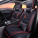 KVD Superior Leather Luxury Car Seat Cover for Skoda Laura Black + Red Free Pillows And Neckrest Set (With 5 Year Onsite Warranty) - D049/64