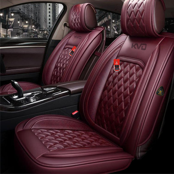 KVD Superior Leather Luxury Car Seat Cover for Skoda Kushaq Wine Red (With 5 Year Onsite Warranty) (SP) - D052/135