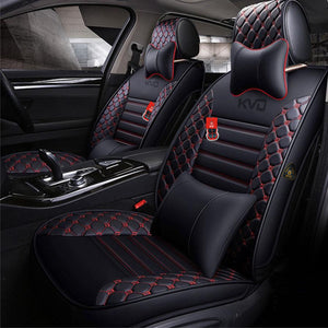 KVD Superior Leather Luxury Car Seat Cover for Mahindra Thar Black + Red Free Pillows And Neckrest Set (With 5 Year Onsite Warranty) - D057/113