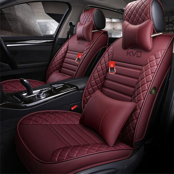 KVD Superior Leather Luxury Car Seat Cover for Toyota Yaris Wine Red Free Pillows And Neckrest Set (With 5 Year Onsite Warranty) - DZ059/92