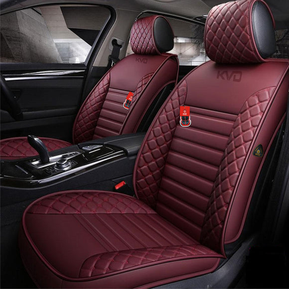 KVD Superior Leather Luxury Car Seat Cover for Toyota Yaris Wine Red (With 5 Year Onsite Warranty) - DZ059/92
