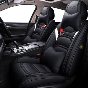 KVD Superior Leather Luxury Car Seat Cover for Maruti Suzuki Brezza Black + White Free Pillows And Neckrest (With 5 Year Warranty) - D066/58
