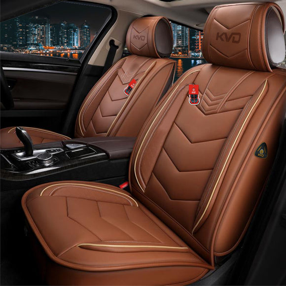 KVD Superior Leather Luxury Car Seat Cover for Maruti Suzuki Ertiga Tan + Beige (With 5 Year Onsite Warranty) (SP) - D069/50