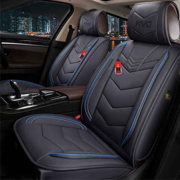 KVD Superior Leather Luxury Car Seat Cover for Tata Safari Black + Blue (With 5 Year Onsite Warranty) (SP) - D071/78