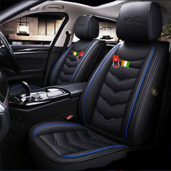 KVD Superior Leather Luxury Car Seat Cover for Tata Hexa Black + Blue (With 5 Year Onsite Warranty) - DZ073/70