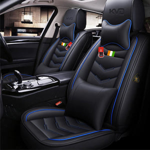 KVD Superior Leather Luxury Car Seat Cover for Datsun Go+ Plus Black + Blue Free Pillows And Neckrest Set (With 5 Year Onsite Warranty) - DZ073/118