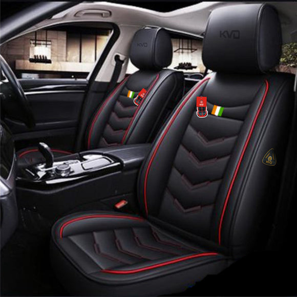 KVD Superior Leather Luxury Car Seat Cover for Hyundai Santro Xing Black + Red (With 5 Year Onsite Warranty) - DZ075/21