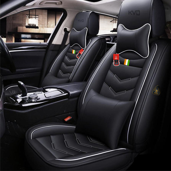 KVD Superior Leather Luxury Car Seat Cover for Maruti Suzuki Alto 800 Black + Silver Free Pillows And Neckrest (With 5 Year Warranty) - DZ077/42