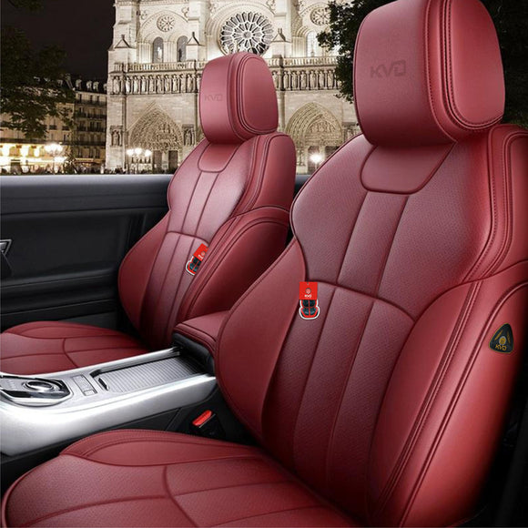 KVD Superior Leather Luxury Car Seat Cover for Mahindra Quanto Wine Red (With 5 Year Onsite Warranty) - D084/122