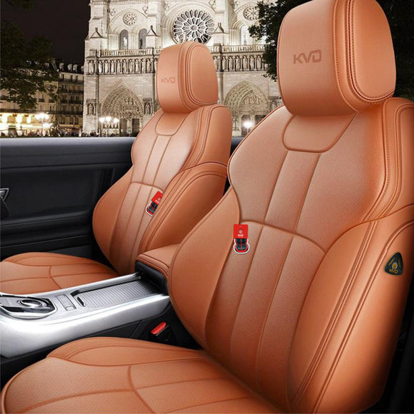 KVD Superior Leather Luxury Car Seat Cover for Tata Safari Storme Full Tan (With 5 Year Onsite Warranty) - D085/78