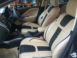 KVD Superior Leather Luxury Car Seat Cover for Toyota Fortuner Beige + Black (With 5 Year Onsite Warranty) - D087/87
