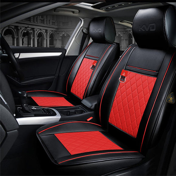 KVD Superior Leather Luxury Car Seat Cover For Mg Hector Black + Red (With 5 Year Onsite Warranty) - D008/109