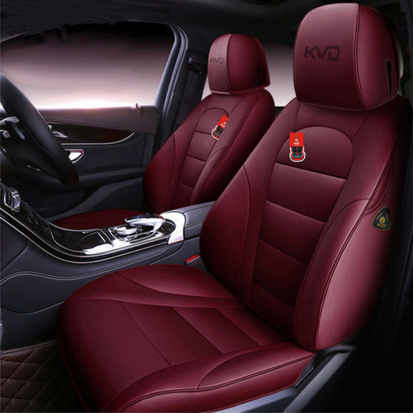 KVD Superior Leather Luxury Car Seat Cover for Skoda Kushaq Wine Red (With 5 Year Onsite Warranty) - DZ092/135