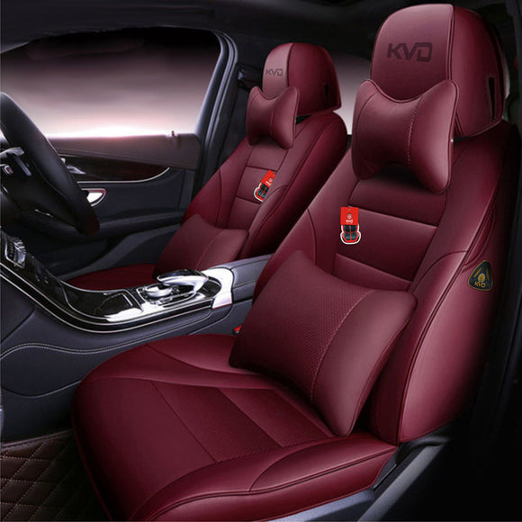 KVD Superior Leather Luxury Car Seat Cover for Maruti Suzuki Ertiga Wine Red Free Pillows And Neckrest Set (With 5 Year Onsite Warranty) - DZ092/50