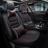 KVD Superior Leather Luxury Car Seat Cover for Nissan Magnite Black + Red Free Pillows And Neckrest Set (With 5 Year Onsite Warranty) (SP) - D094/112