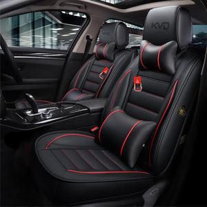 KVD Superior Leather Luxury Car Seat Cover for Ford Fiesta Black + Red Free Pillows And Neckrest Set (With 5 Year Onsite Warranty) (SP) - D094/126