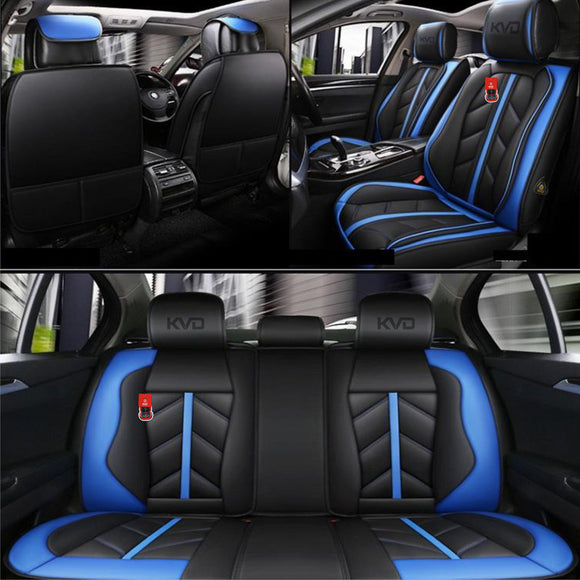 KVD Superior Leather Luxury Car Seat Cover for Toyota Innova 8 Seater Black + Blue (With 5 Year Onsite Warranty) - D097/89