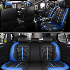 KVD Superior Leather Luxury Car Seat Cover for Fiat Punto Black + Blue (With 5 Year Onsite Warranty) - D097/121