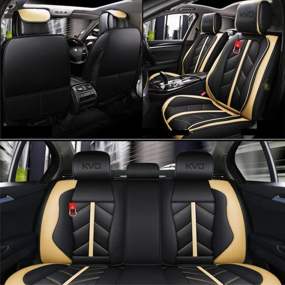 KVD Superior Leather Luxury Car Seat Cover for Toyota Innova 7 Seater Black + Beige (With 5 Year Onsite Warranty) - D099/88